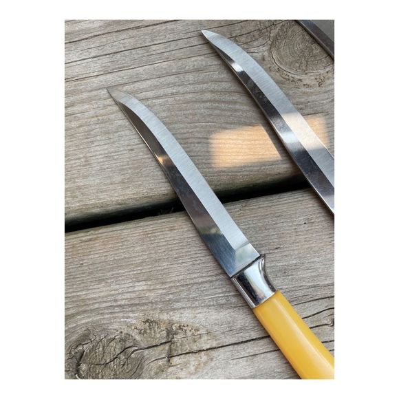 Vintage Bakelight Handle Steak Knife Set x 6 Butterscotch Washington Forge Steel - Picture 11 of 14